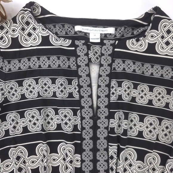 DVF Diane Von Furstenberg Black and Cream Patterned Poly Travel Dress Sz 12 - Picture 9 of 14